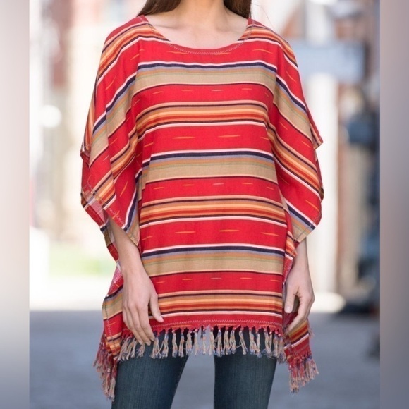 NEW Ryan Michael Serape Summer Linen-Blend Poncho | Size L/XL - Picture 2 of 16